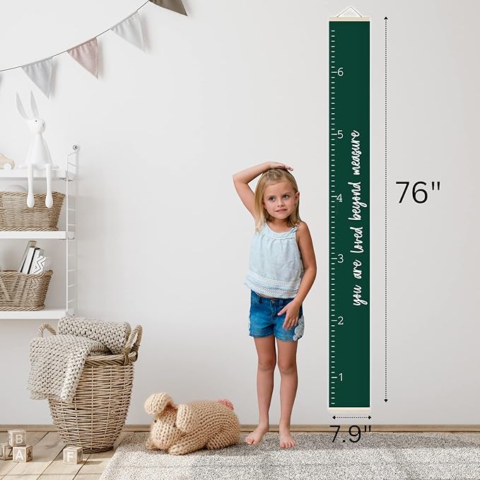 Morxy Canvas Growth Chart for Kids - Unisex Kids Room Wall Decor - Measuring Height Chart- Wall Tape with Height Chart for Kids (Loved Beyond Measure Dark Green)