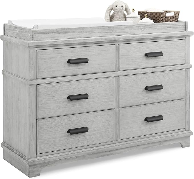 Delta Children Simmons Kids Asher 6 Drawer Dresser with Changing Top, Fully Assembled, Greenguard Gold Certified, Rustic Mist