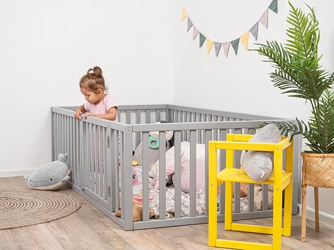 BUSY WOOD Montessori Floor Bed - Wooden Bedframe - Small, Twin, Full, Queen, King Size Sleeping Place- Toddler Bed Frame - Montessori Bed with Rails (Model 6.2)