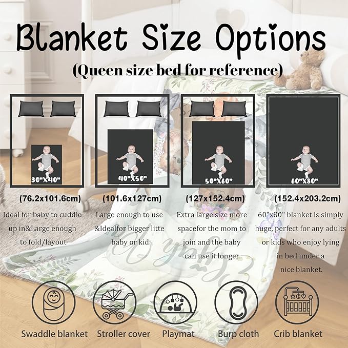 J&SBGFT Personalized Baby Blanket for Boys - Custom Name Blanket, Nursery Stroller Crib Decor Throw, Size 30"x40", Color7