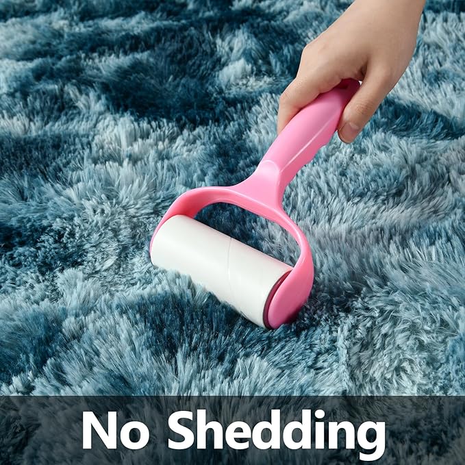 Large Shag Area Rugs 5 x 8, Tie-Dyed Plush Fuzzy Rugs for Living Room, Ultra Soft Fluffy Furry Rug for Bedroom, Indoor Carpet Nursery Rugs for Kids Room Home Decor, Peacock Blue
