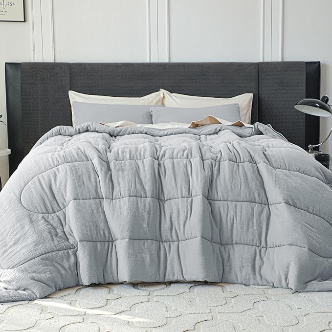 Simple&Opulence 100% Cotton Muslin Comforter Set Twin Size, 2PCS Washed Cotton Gauze Comforter, Soft Lightweight All Seasons Bedding Sets with 1 Pillow Sham(Light Blue,Twin)