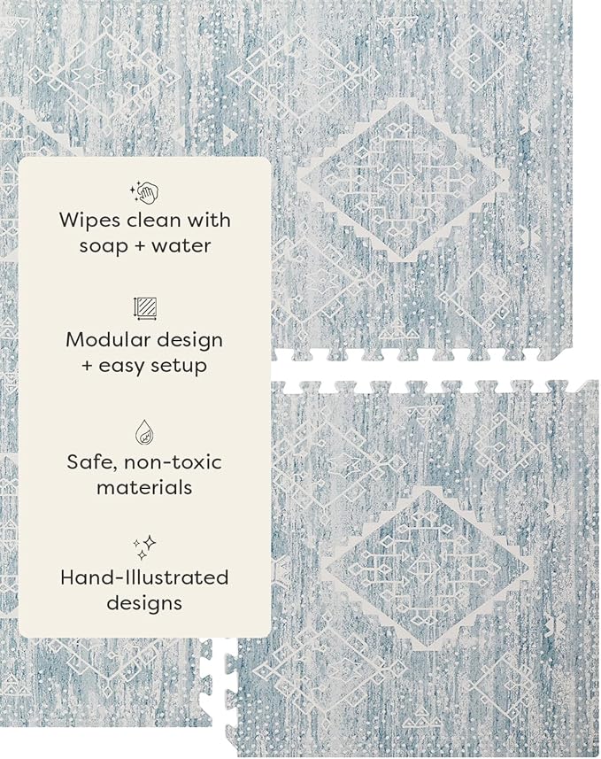 House of Noa Baby Play Mat – 4x6 Indigo Ula – Set of 6 Tiles – Cushioned EVA Foam Play Mat for Floor, Soft Interlocking Baby Crawling Mats for Hard Floors