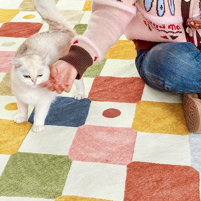 jinchan Macy Kids Rug for Classroom 7ft Radius Corner Washable Area Rug Modern Colorful Quarter Circle Rug Soft Non-Slip Carpet for Nursery Playroom Daycare Reading Nook Living Room Circus on Cream