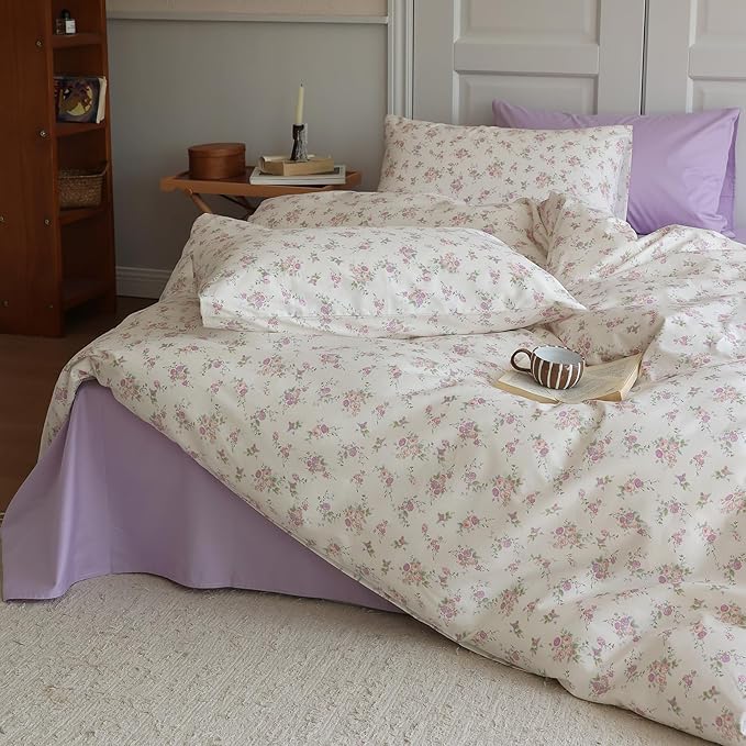 Rose Flower Duvet Cover Twin XL White Soft Cotton Comforter Cover Girls Pink Floral Bedding Set Vintage Country Style Flower Comforter Cover with 2 Pillowcases Cottagecore Floral Duvet Cover Set