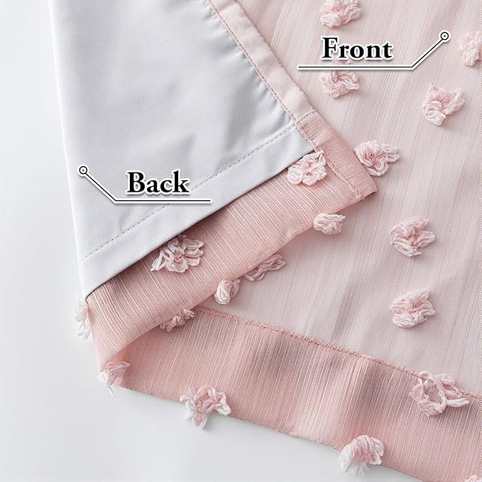 MYSKY HOME Blush Pink Pom Pom Blackout Curtains for Girls Bedroom 63 Inch Long 100% Room Darkening Curtain for Kids Room 2 Panels Small Window Treatment Grommet 2 Layered Drapes Toddler 52W x 63L