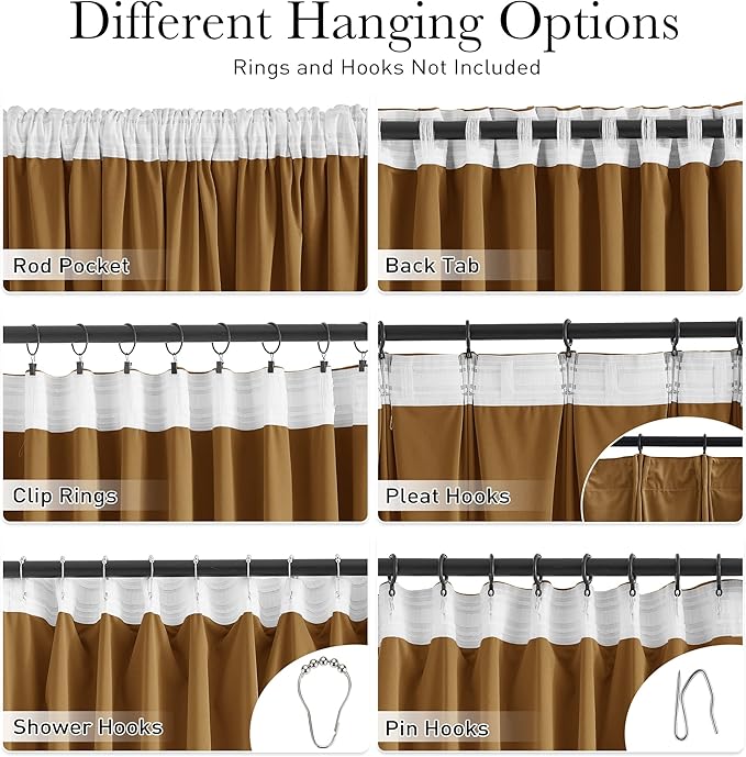StangH Velvet Curtains 144 inches Long Luxury Gold Brown Blackout Thermal Insulated Tall Window Drapes Privacy Heavy Home Decor for Living Room/Hall, W52 x L144, 2 Panels