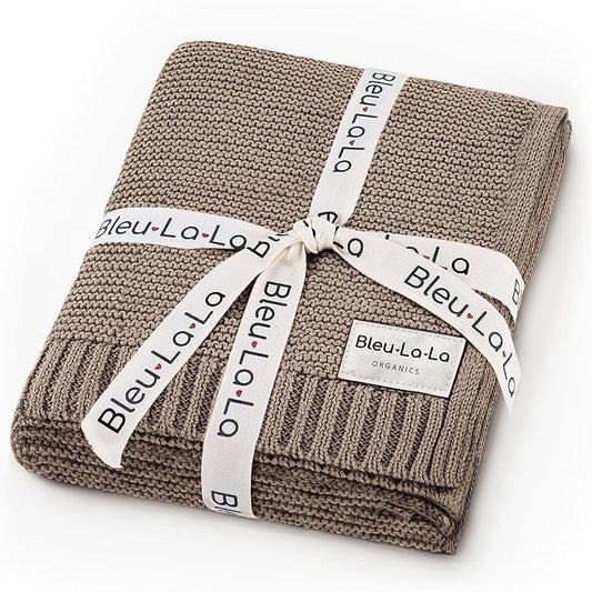 Heritage Knit Organic Cotton Baby Swaddle Blanket - 100% Luxury Organic Cotton Knit Receiving Blanket - Soft Warm Unisex Blankets for Newborns Infants Boys & Girls (0-2Yrs - Milk Chocolate)