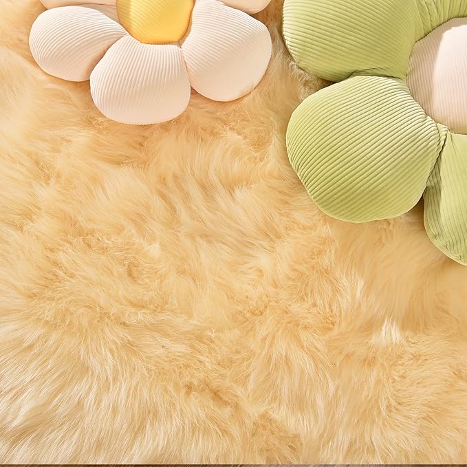 Latepis Boho Area Rugs 5x7 Plush Yellow Fluffy Rugs Shag Washable Faux Fur Fuzzy Rug for Living Room Bedroom Soft Throw Rug Room Decor Rectangle