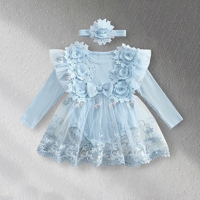 Giraropa Baby Girl Fall Winter Clothes Long Sleeve Romper Dress + Socks + Headband Newborn Infant Cute Casual Outfits