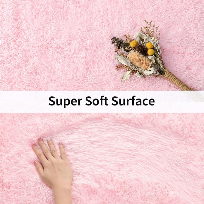 Merelax Soft Modern Indoor Shaggy Area Rug for Bedroom Livingroom Dorm Kids Room Home Decorative, Non-Slip Plush Fluffy Furry Fur Rugs Comfy Nursery Accent Floor Carpet 3x5 Feet, Pink
