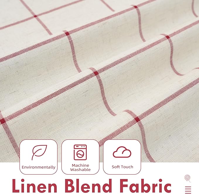DriftAway 2 Panels 100% Blackout Windowpane Plaid Linen Curtains Double Layer Drapes for Bedroom 90 Inches Long Farmhouse Thermal Insulated 3.25 Inch Rod Pocket Back Tab for Living Room Red