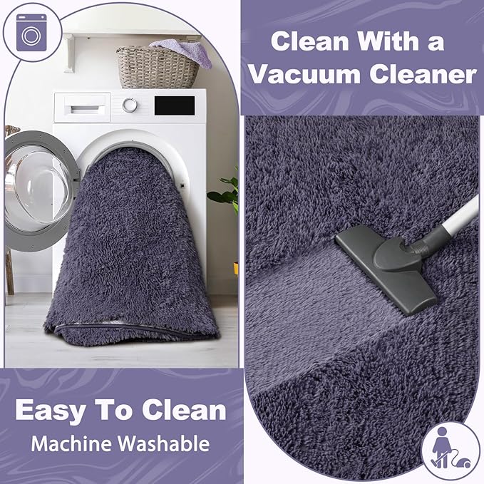 EVOIONOS Grey Purple Round Rug for Living Room, 6x6 Ft Fluffy Soft Circle Area Rugs for Bedroom, Plush Shaggy Circular Carpet for Indoor Floor Bedside Kids Nursery, Home Decor Aesthetic