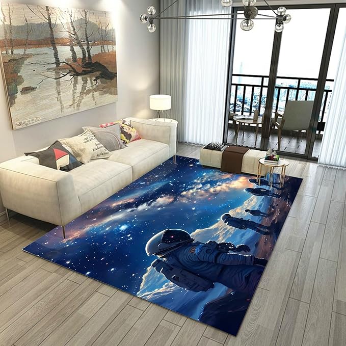 Galaxy Rug Planet Carpet Astronauts Space Throw Rugs for Boys Kids Teens Room Rug Doormat Bedroom Living Room,31 in X 47 in