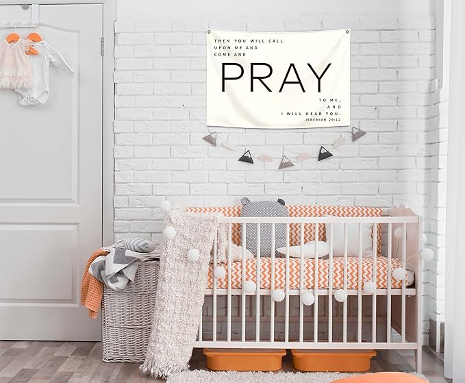 Christian Bible Verse Scripture Rectangular Banner Flag Wall Decor Gift for Baby Boy Girl Kid,Nursery Bedroom Reading Room Decor-Then You Will Call Upon-Baby Present Shower,Birthday Christmas Gif