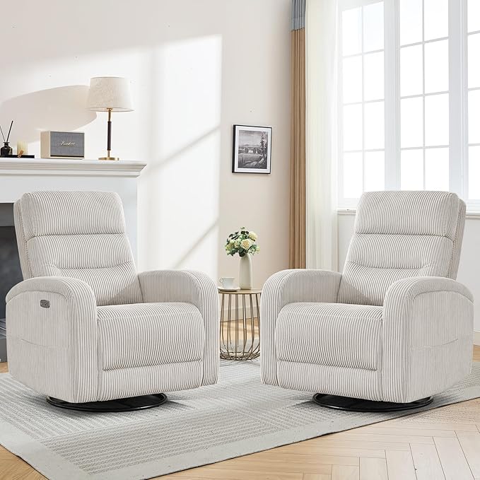 Power Recliner Glider for Nursery, Electric Swivel Rocker Recliner Chair with USB, Comfy Recliner Chairs for Living Room, Bedroom, Bedroom, Corduroy Camel