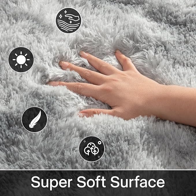 Merelax 2x3 Small Rug for Bedroom Livingroom Mini Space Home Decor, Modern Indoor Shaggy Plush Fluffy Furry Fur Rugs Comfy Nursery Kids Room Floor Carpet, Tie-Dyed Light Grey