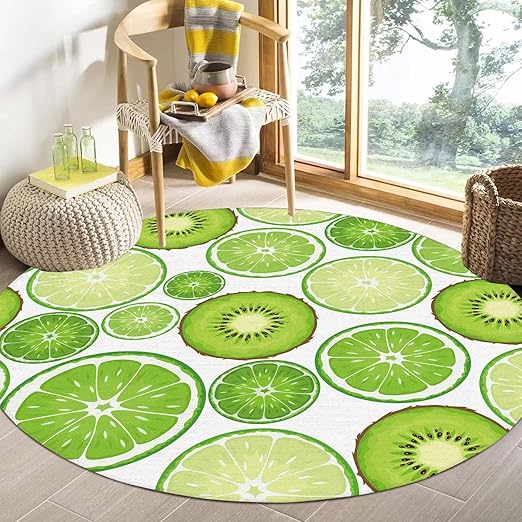 Green Kiwi Fruit Round Rug Circle Rugs for Bedroom Dorm Living Room Chinese Gooseberry Area Rug Floor Mat Pad Doormat Carpet, 6'X6'(180x180cm)