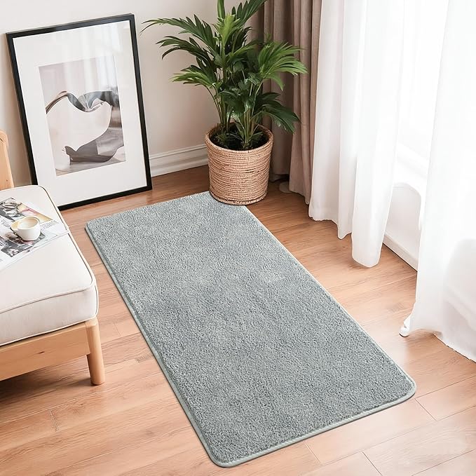 Chicrug 2x4 Minimalist Washable Runner Rugs for Bedroom Hallway, Modern Soft Memory Foam Rug for Kids Nursery, Low Plie Entryway Indoor Runner Carpet for Dorm Kitchen Bedside Living Room Decor, Grey