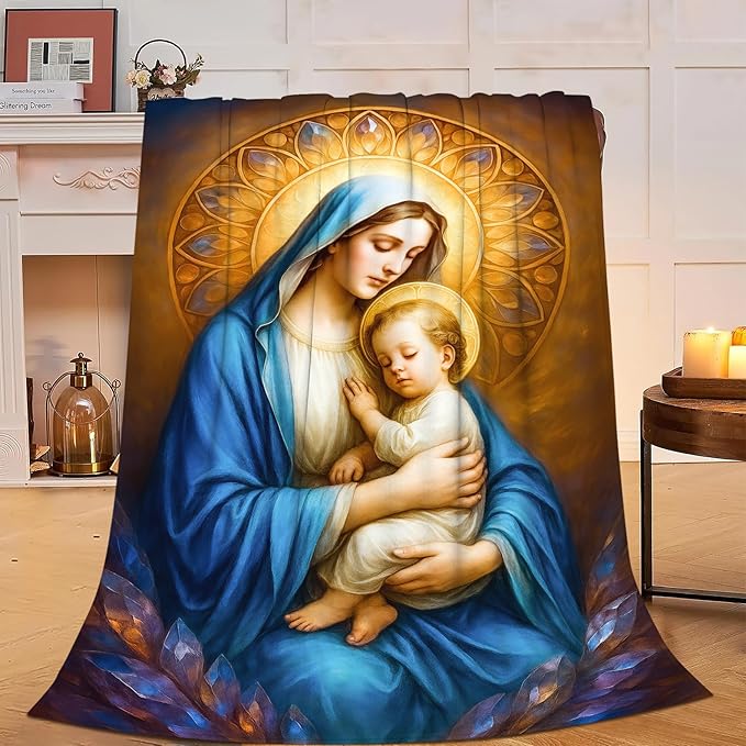 Virgin Mary Blanket Mother of God Throw Blanket Catholic Religious Soft Cozy Fleece Fuzzy Christian Stuffed Plush God Faith Flannel Gifts for Girls Women Boys Kids Adults 60"X80"