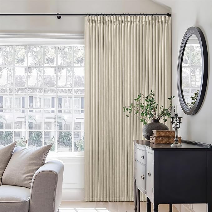 90 Inch Linen Pinch Pleated Curtains 2 Panels for Living Room Bedroom Memory Training Shaped Semi Sheer Beige Light Tan Pinch Pleat Drapes with Hooks Rings Light Filtering Window Curtain 40x90