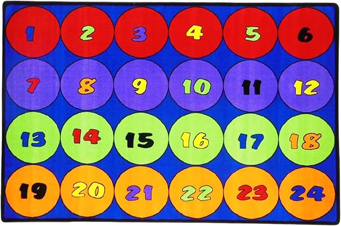SAFECASTLE Kids Carpet Sitting Circles Rug – 7'8" x 12'8" – Large Classroom Seating Rug with 24 Numbered Circles – Colorful Educational Learning Carpet for Preschool, Kindergarten, Daycare & Playroom