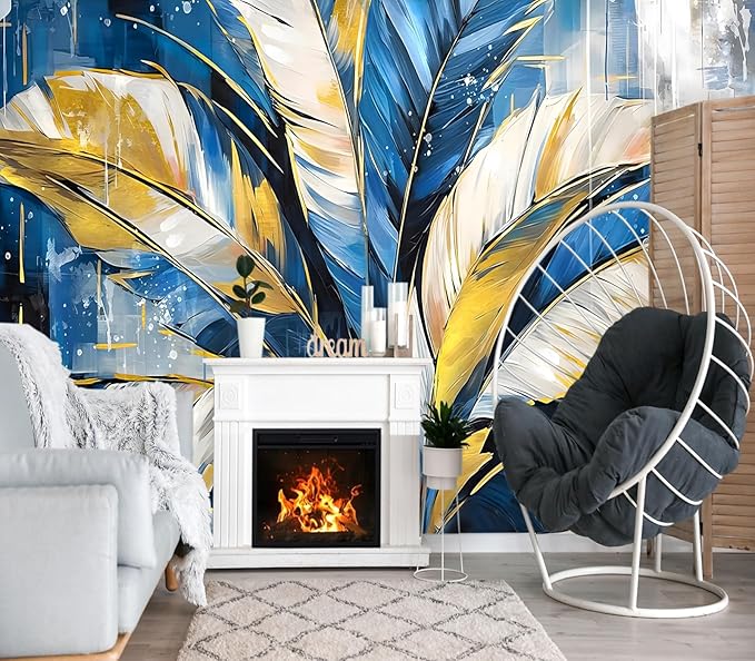 XMPMBM-Gold Abstraction Art Banana Leaf backsplash Large Decorative Wallpaper Graffiti Leaf Bedroom Bathroom Wall Mural- W 88" X H 59"（36 Square Foot）