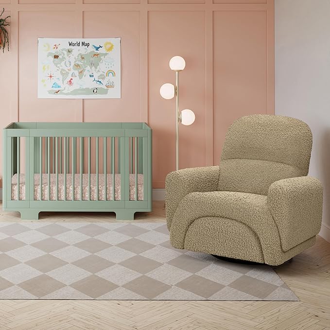 Babyletto Rainbow Recliner and Swivel Glider in Latte Teddy Loop, Greenguard Gold Certified and CertiPUR-US® Certified