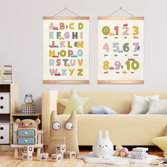 HEYJEEPER Alphabet and Numbers Chart Poster set of 2, Colorful Alphabet Numbers Wall Art,Toddler Educational Learning Wall Hanging Decor for Kids Room,Playroom,Nursery,Classroom Must Haves 18x14Inch
