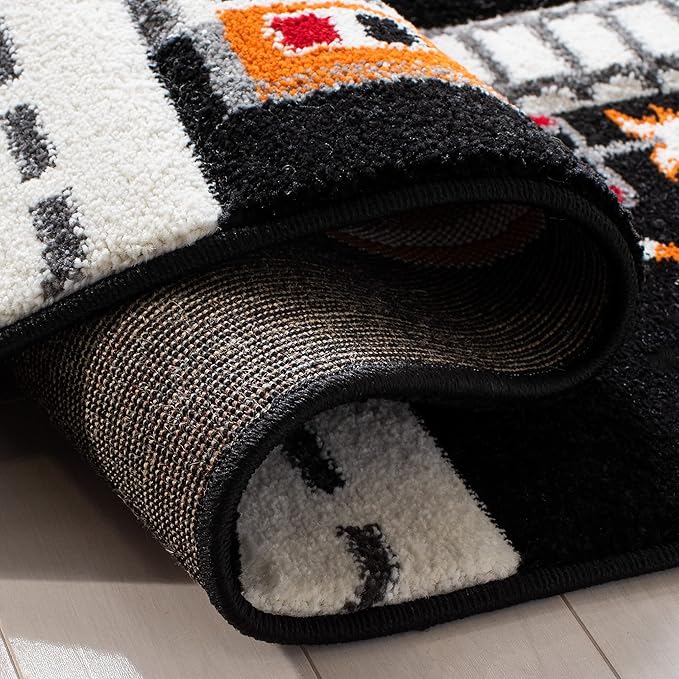 SAFAVIEH Carousel Kids Collection Area Rug - 6'7" x 9', Black & Ivory, Non-Shedding & Easy Care, Ideal for High Traffic Areas for Boys & Girls in Playroom, Nursery, Bedroom (CRK192Z)
