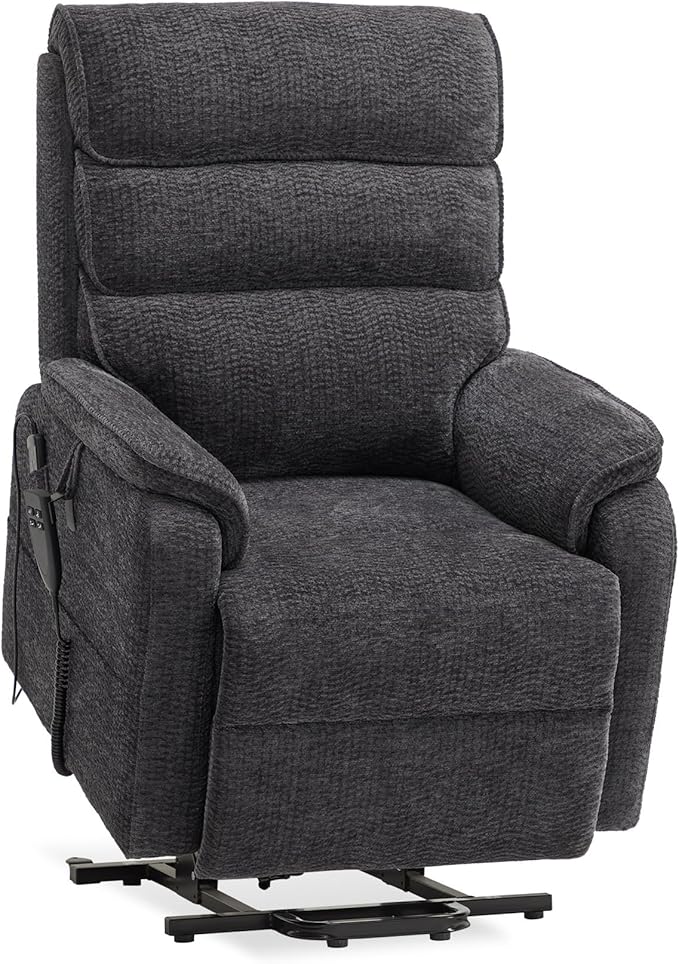 DYNOX 350 LBS Power Lift Recliner Chair for Elderly, Medium Size Dual Motor Lay Flat Infinite Positions Recliner with Heat & Massage(9188,Chenille,Grey)
