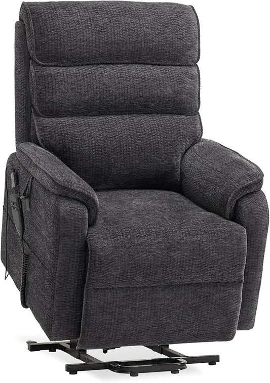 DYNOX 350 LBS Power Lift Recliner Chair for Elderly, Medium Size Dual Motor Lay Flat Infinite Positions Recliner with Heat & Massage(9188,Chenille,Grey)