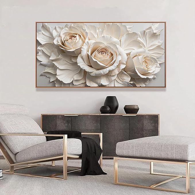 Large Wall Art For Living Room Home Wall Decor Modern Canvas Art Wall Decor 29 X 58 Inches White Flower Wall Art Elegant Picture For Bedroom Hotel Office Artwork With Framed