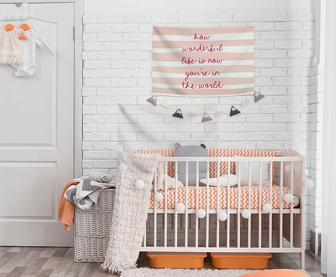 How Wonderful Life is Now-Rectangular Banner Flag Pennant Wall Art Decor Gift for Baby Boy Girl Kid,Nursery Classroom Homeschool Playroom Decor-Baby Present Shower,Birthday Christmas Gift