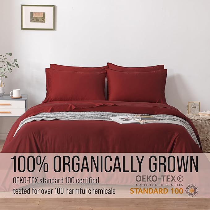 Bella Coterie 6 Piece Luxury Bamboo Viscose Split Top King Size Sheet Set | 34" Split for Adjustable Beds | 100% Organically Grown| Cooling | 18” Deep Pocket | 4 Pillowcases [Merlot]