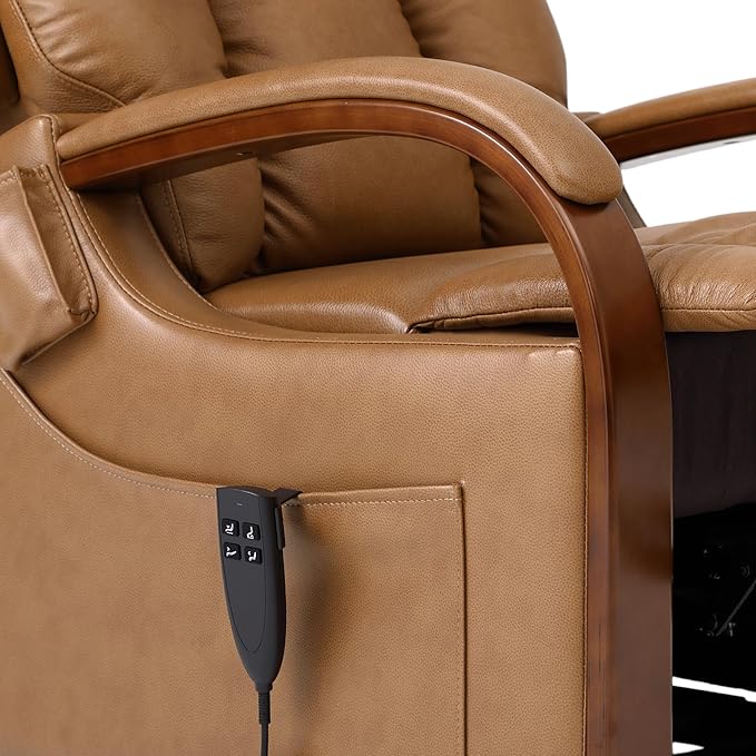 DYNOX Small Lift Chair Recliner with Heat and Massage, Dual Motor Power Lift Sofa for Elderly,Infinite Adjust for Back and Footrest,Side Pocket(9185,Genuine Leather,Camel