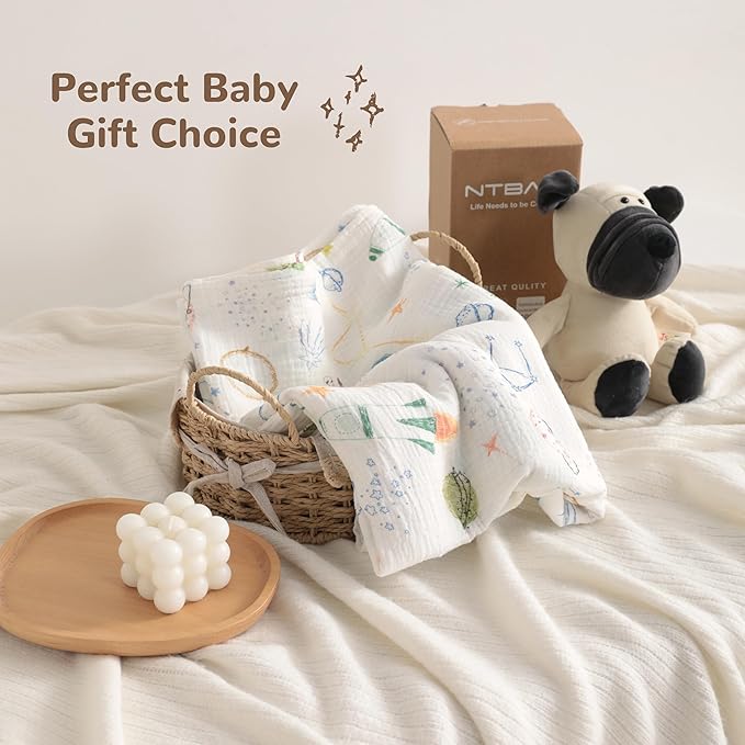 NTBAY 4 Layer Muslin Cotton Toddler Blanket, 42x60 Soft and Breathable Receiving for Newborns and Infants, Perfect for Crib, Stroller, Travel, Lightweight Nursery Blanket, Space Explorer