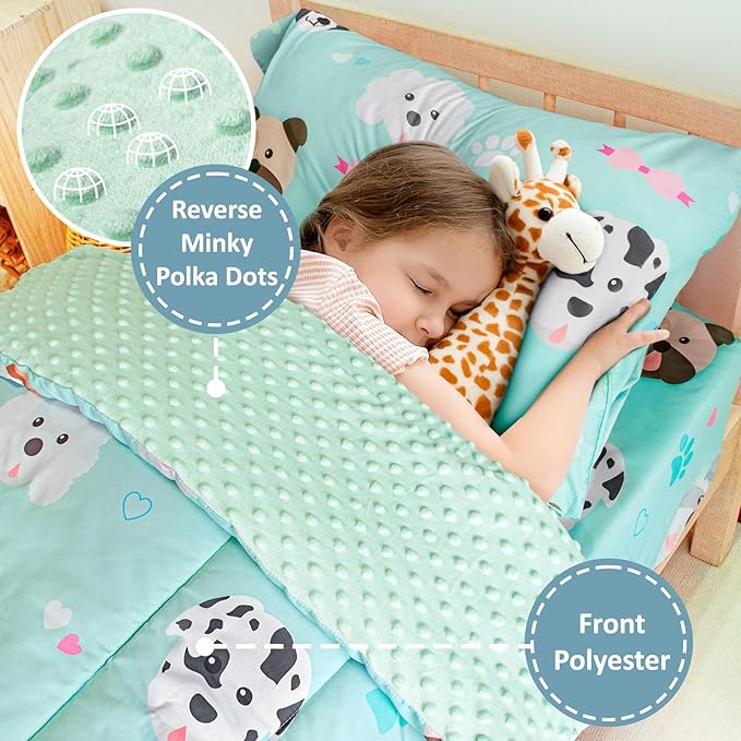TinyPalsa Toddler Bedding Set, 4-Piece Puppy Dog Comforter Set for Girls and Boys, Breathable Crib Bedding Includes Ultra-Soft Plush Minky Comforter, Flat and Fitted Sheets, and Reversible Pillowcase
