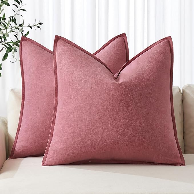 MIULEE Decorative Linen Pillow Covers 20x20 Inch Cranberry Red Boho Farmhouse Neutral Couch Throw Pillows for Bed Pack of 2 Accent Modern Pillowcase Sofa Livingroom Home Decor