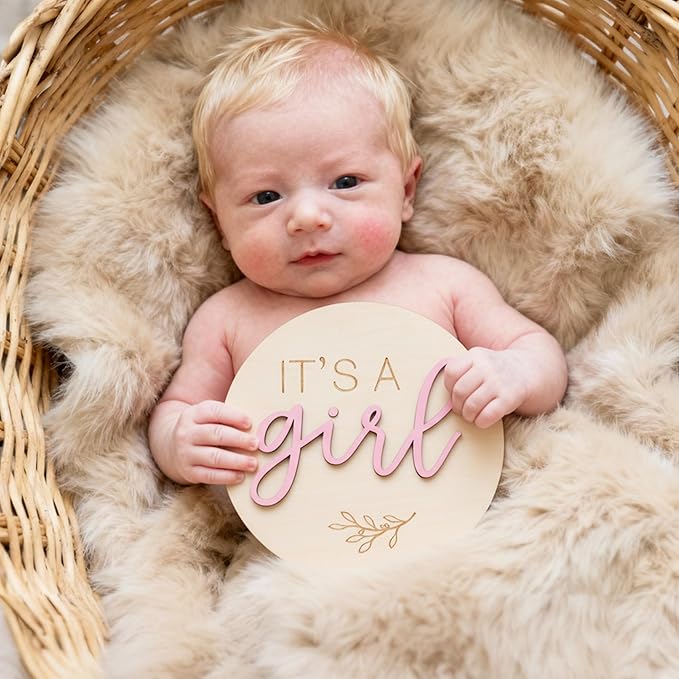 2-in-1 Gender Reveal Sign and Hello World Announcement Signs, It's a Boy or Girl Sign Newborn Announcement Set, Wooden Baby Welcome Sign for Hospital, Nursery he or she signfor Newborn Boys and Girls