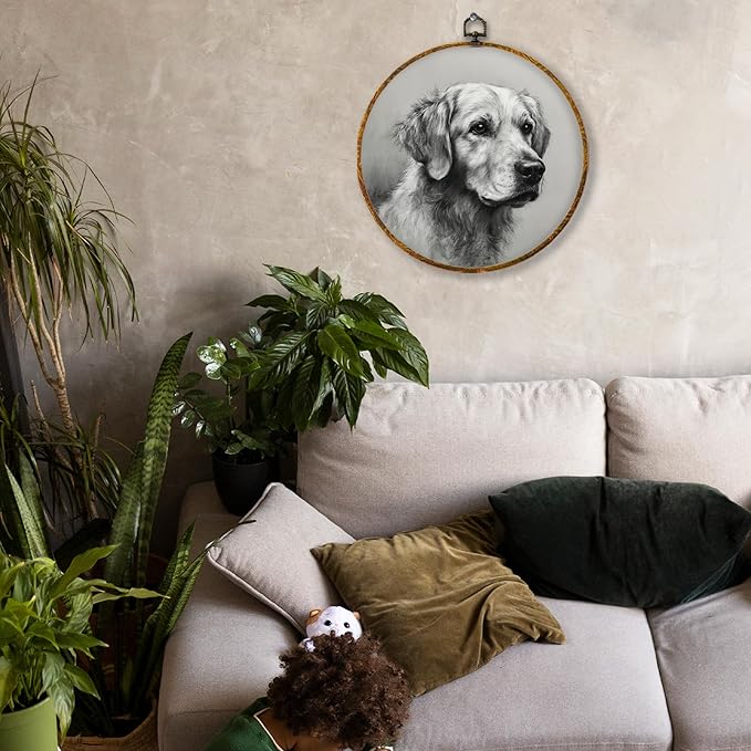 Hiuwevt Vintage Golden Retriever Round Wall Art Decor, Golden Retriever Gifts for Women Framed Canvas Prints, Dog Round Wall Hanging Decor for Home Bedroom Living Room Decorations, 10x10 Inches