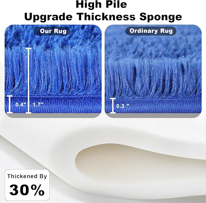 Small Bedside Rug, 3x5 Non Slip Fluffy Shaggy Entryway Throw Rugs for Bedroom Living Room, Indoor Floor Carpet for Kids Girls and Boys, Nursery Rooms Mat, Home Decor Aesthetic, Blue