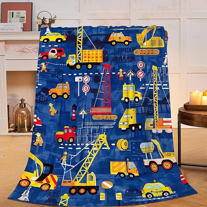 Excavator Blanket Construction Truck Decor Throw Blanket Super Soft Flannel Lightweight Fluffy Plush Fuzzy Fleece Toddler Tractor Blanket Gifts for Kids Boys Girl Woman for Couch Sofa Bedding 40"X50"