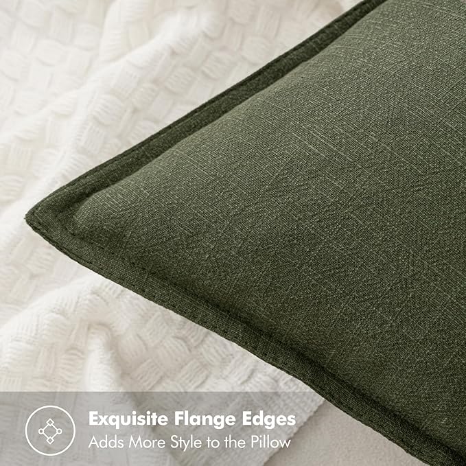 MIULEE Decorative Linen Pillow Covers 16x16 Inch Dark Olive Green Boho Farmhouse Neutral Christmas Couch Throw Pillows for Bed Pack of 2 Accent Modern Pillowcase Sofa Livingroom Home Decor