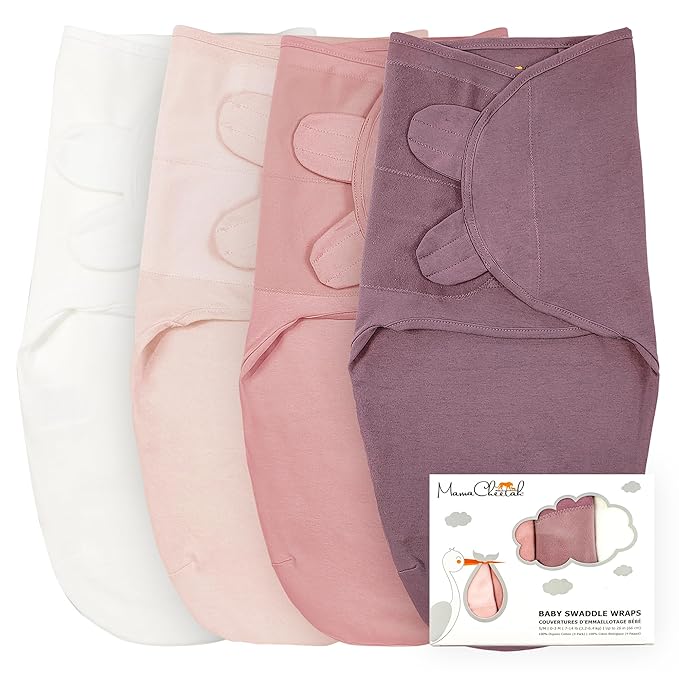 Mama Cheetah Baby Swaddle Sack, Organic Cotton Swaddle Blanket, Adjustable Swaddle Sleep Sacks, Easy Swaddles for Boy Girl 0-3 Month, Baby Essentials, 4-Pack