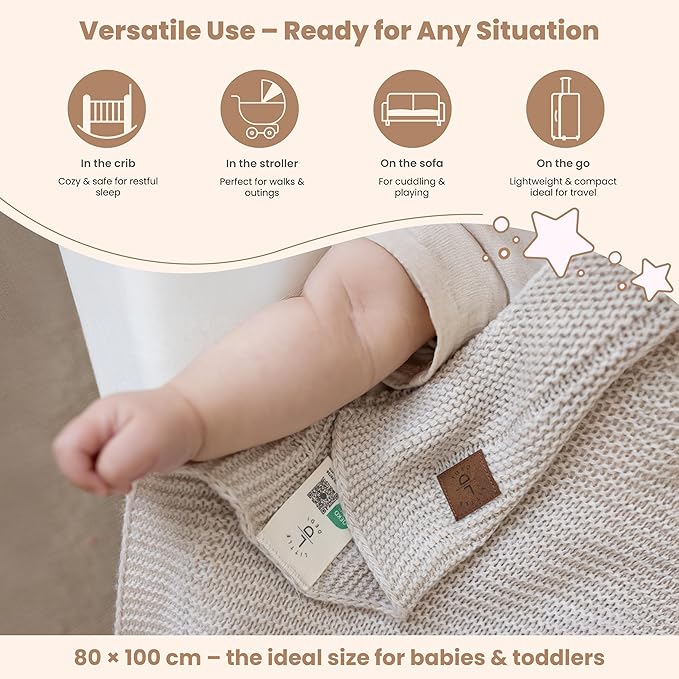 Soft Baby Knitted Blanket - Soft Toddler, Crib, Stroller Blanket - Neutral Swaddle and Receiving Blanket for Newborns, 31 x 39 in, Stone