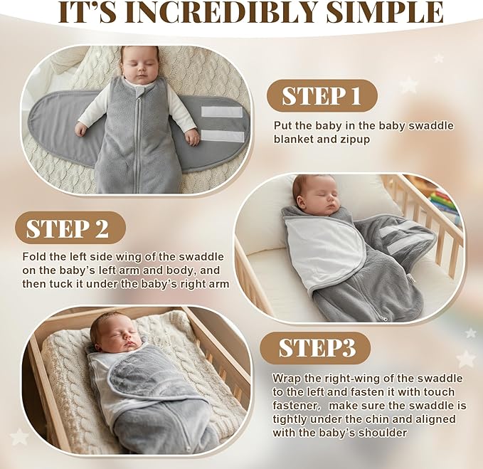 Furry Newborn Swaddle Sleep Bag for 3-6 Months Winter Warm Plush Baby Sleeping Bag Tog 2.5 Golden Mink Wearable Blanket with Adjustable Wrap for Infant Baby Shower New Parents Gift, Gray