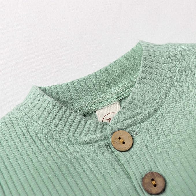 Newborn Baby Boy Girl Clothes Ribbed Knitted Cotton Long Sleeve Romper Long Pants Solid Color Fall Winter Outfits