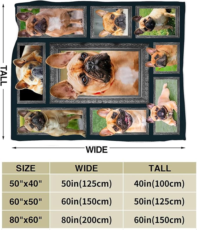 French Bulldog Gifts & Decor: Cute Dog Throw Blanket - Soft, Warm, Cozy Fleece for Couch, Sofa, Bed - 80"x60"