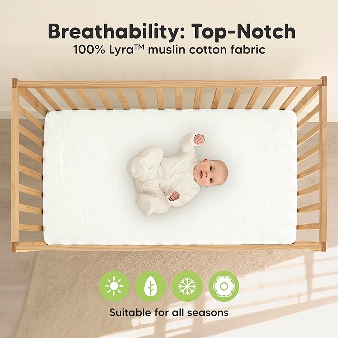 KeaBabies 2-Pack Muslin Crib Sheets for Boys, Girls - 100% Organic Cotton Fitted Baby Crib Mattress Sheet, Soft Breathable Standard Toddler Bed Cover Bedding Set, Neutral, Durable 52x28 (Soft White)